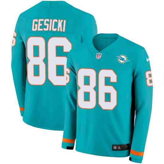 Nike Dolphins 86 Mike Gesicki Aqua Green Team Color Men s Stitched NFL Limited Therma Long Sleeve Jersey